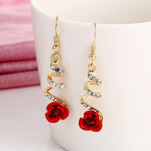 Flower Long Earrings Wild Red Rose Flower Long Rhinestone Tassel Earrings Earrings
