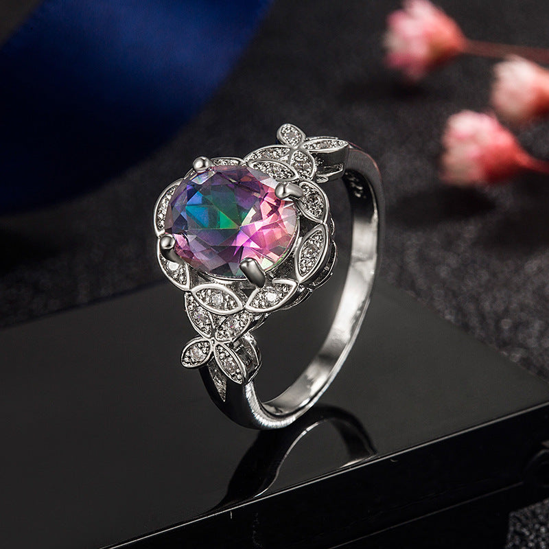 Inlaid Colorful Zircon Ring For Women