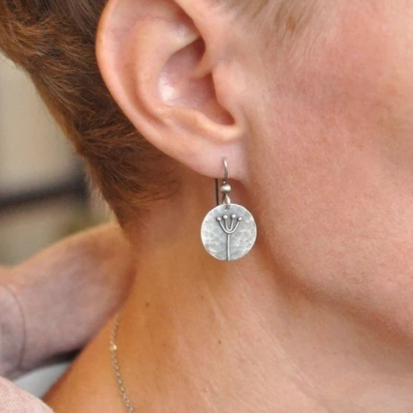 Retro Geometric Round Ear Hook Flower Earrings