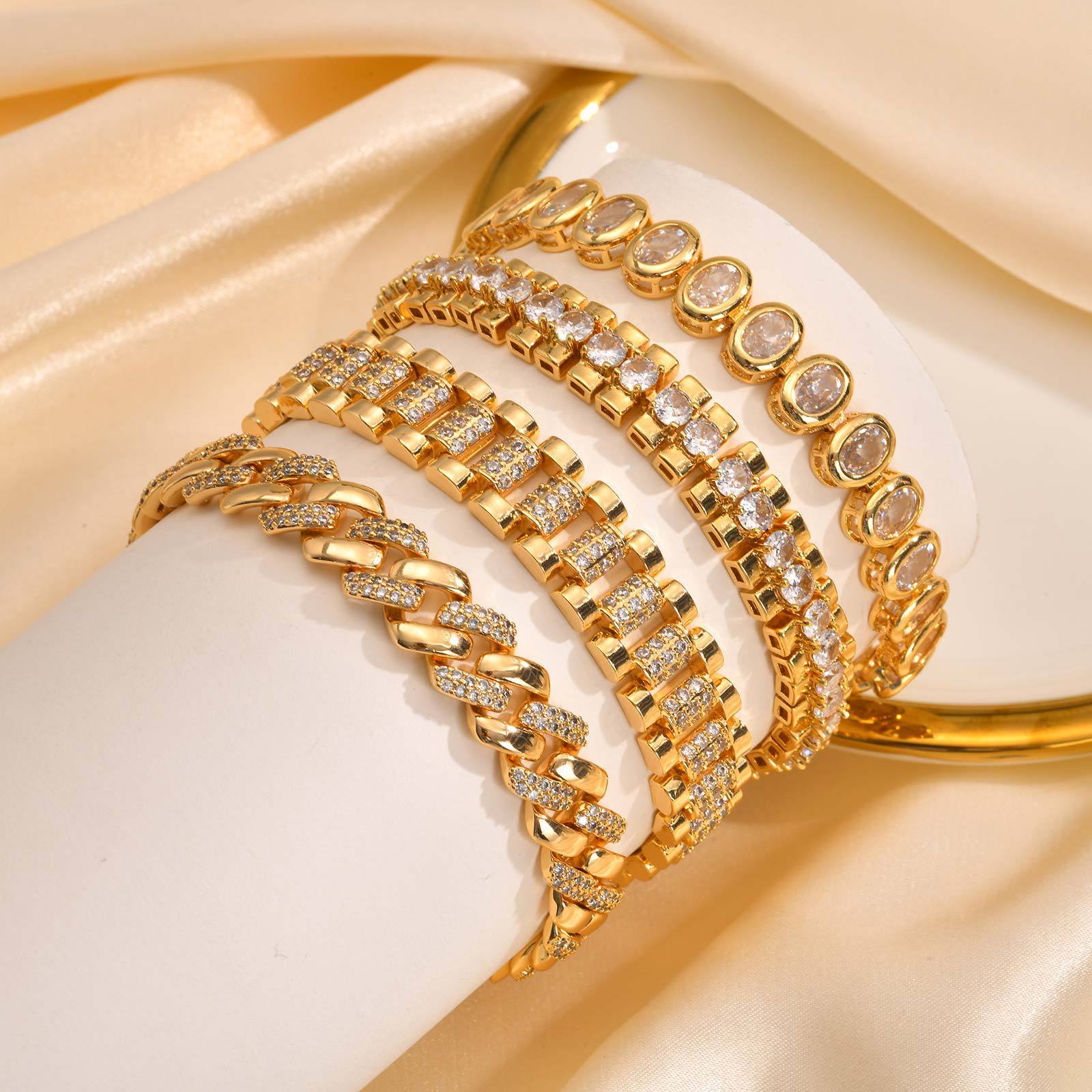 Zircon Two-side Grinding Copper Material Women's Watch Strap Bracelet