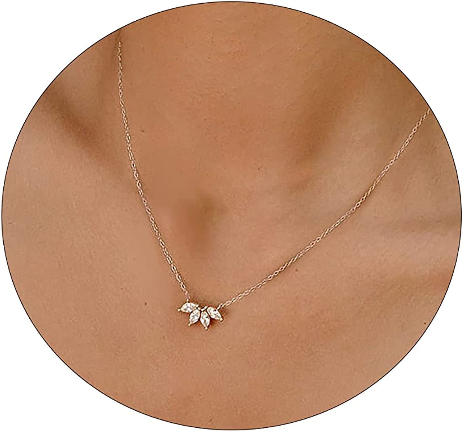 Dainty CZ Pendant Necklace For Women - Layered Gold & Silver Choker, Simple Trendy Cubic Zirconia Jewelry Gift