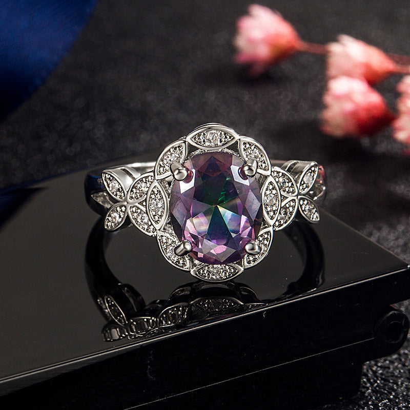 Inlaid Colorful Zircon Ring For Women
