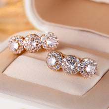 Full Rhinestone Zircon Three Round Ladies Ear Clip