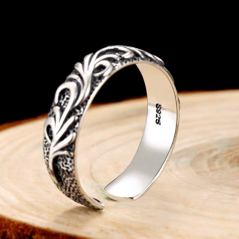 Single Power Style Personalized Retro Hip Hop Thai Silver Color Ring