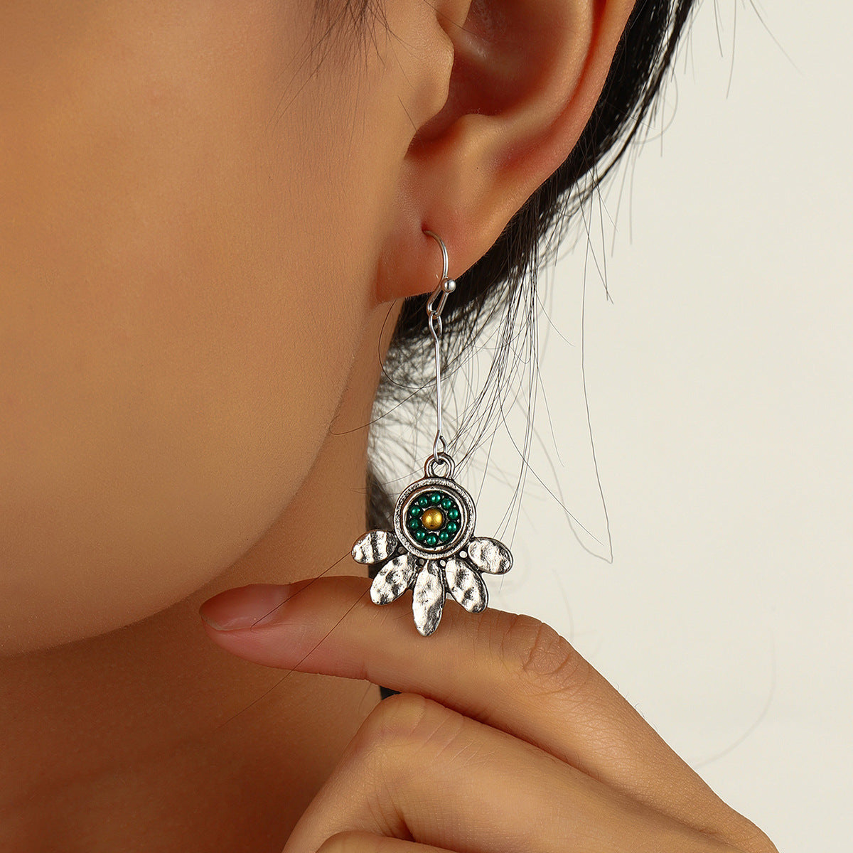 Vintage Oval Petal Two-tone Ball Bead Earrings Long Earrings