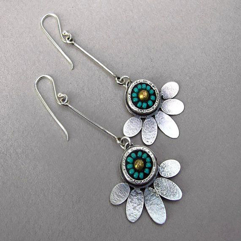 Vintage Oval Petal Two-tone Ball Bead Earrings Long Earrings