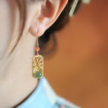 Sterling Silver Ancient Gold Inlaid Hetian Jade National Fashion Retro Earrings