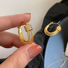 Real Gold Plating U-shaped Multi-layer Zircon Earrings
