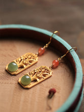 Sterling Silver Ancient Gold Inlaid Hetian Jade National Fashion Retro Earrings