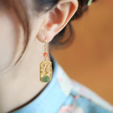 Sterling Silver Ancient Gold Inlaid Hetian Jade National Fashion Retro Earrings