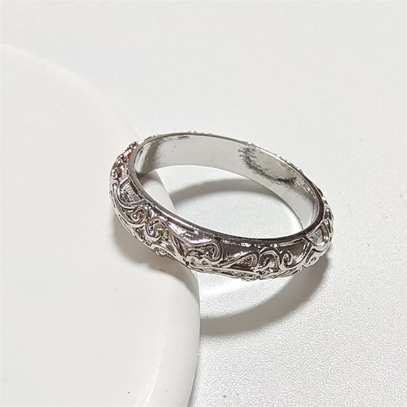Carved Popular Retro Pattern Silver Couple Rings