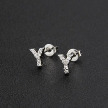 Diamond English Alphabet Letter Earrings Women's Simple Cooperized Silver Earrings