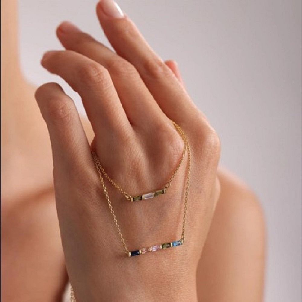 Twelfth Birthday Stone Style Colorful Exquisite Versatile Colorful Zirconia Women's Necklace
