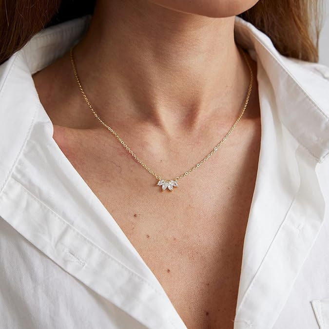 Dainty CZ Pendant Necklace For Women - Layered Gold & Silver Choker, Simple Trendy Cubic Zirconia Jewelry Gift
