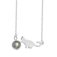 Cat Moonstone Necklace Silver Plated For Women