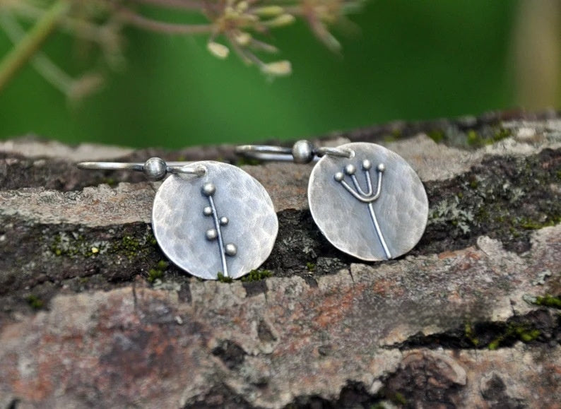 Retro Geometric Round Ear Hook Flower Earrings
