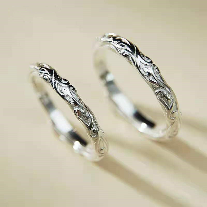 Carved Popular Retro Pattern Silver Couple Rings